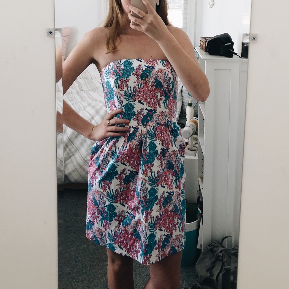 vineyard vines coral print strapless dress - Picture 3 of 4